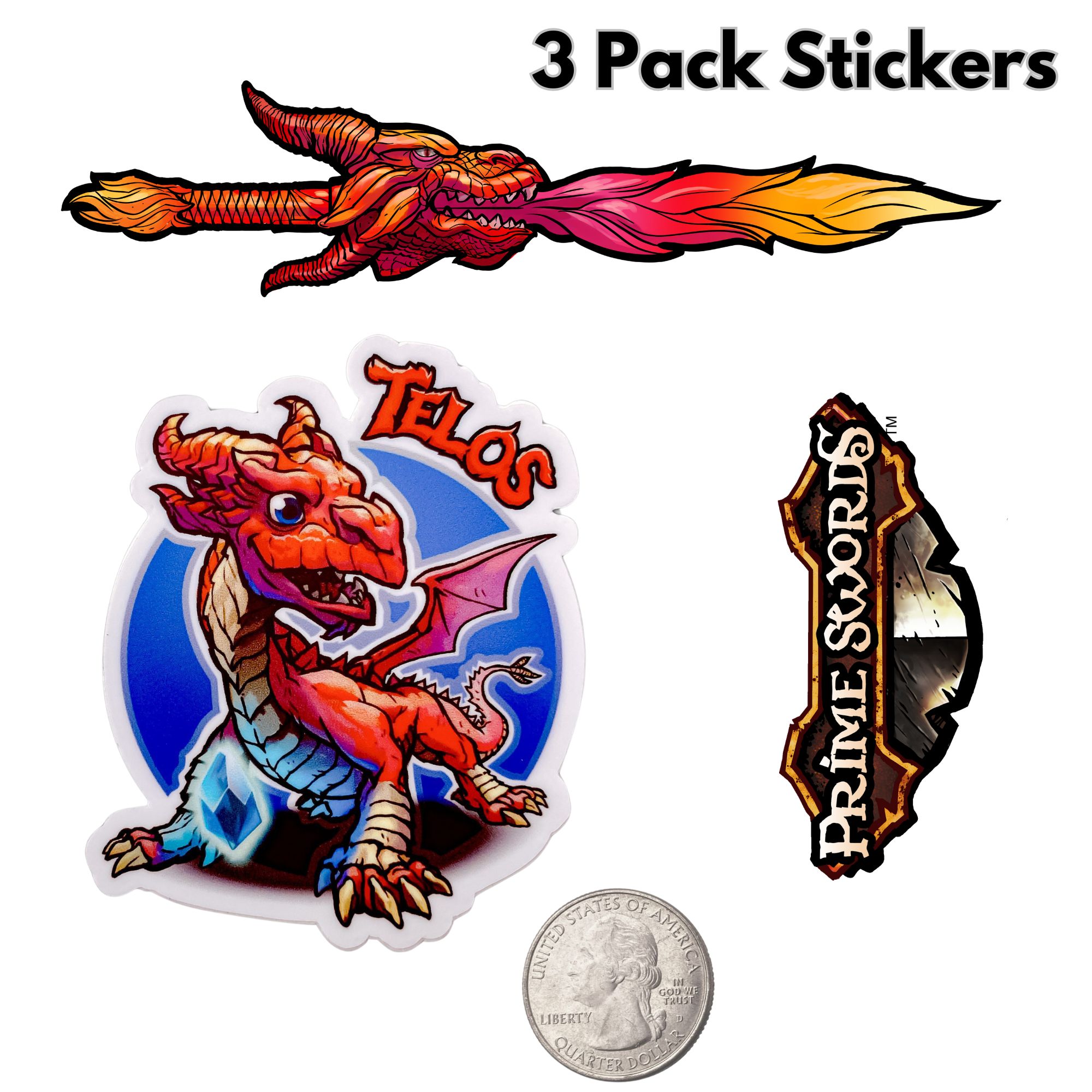 Dragon Arc Sticker and Telos Sticker + 1 Additional Random Sticker